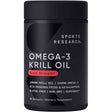 Frasco frontal de Sports Research Aceite de Krill Omega 3 Double Strength, presentación de 1000 mg y 30 cápsulas blandas.