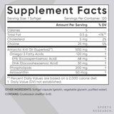 Tabla de suplementos de Sports Research Aceite de Krill Omega 3, presentación de 500 mg y 120 cápsulas blandas.