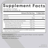 Etiqueta de Sports Research Omega-3 de Alaska con 1040 mg de Omega-3 por cápsula blanda