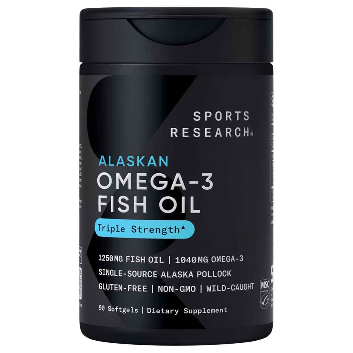 Frasco de Sports Research Omega-3 de Alaska de 90 cápsulas blandas