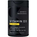 Frasco de suplemento Sports Research Vitamina D3 250 mcg 120 cápsulas blandas