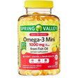Frasco del suplemento Spring Valley Omega‑3 Mini 1000 mg en cápsulas blandas, presentación de 120 unidades.
