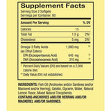 Etiqueta del suplemento Spring Valley Omega‑3 Mini con información nutricional, EPA y DHA por porción.