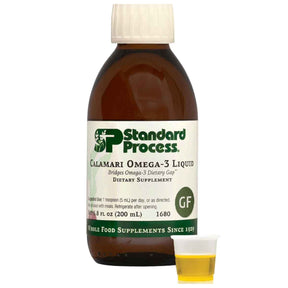 Frasco frontal de Standard Process aceite de calamar con omega 3, presentación de 200 ml.