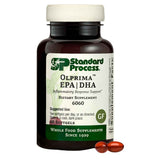 Frasco frontal de Standard Process Olprima EPA y DHA con 60 cápsulas blandas.