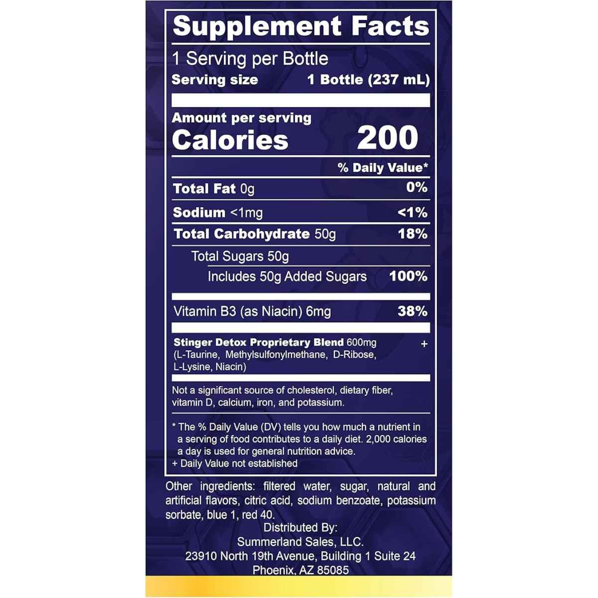 Tabla nutricional del suplemento Stinger The Buzz 5X Grape 237 mL Líquido