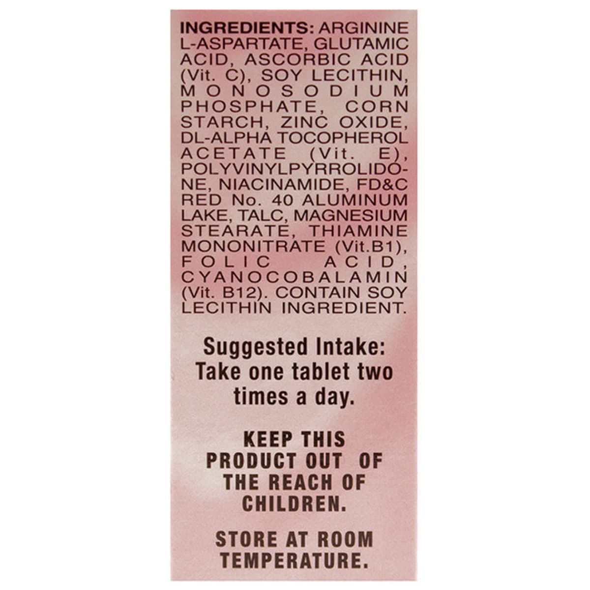 Tabla nutricional del suplemento Sukrol Vigor para Mujeres Vitamina E 30 tabletas