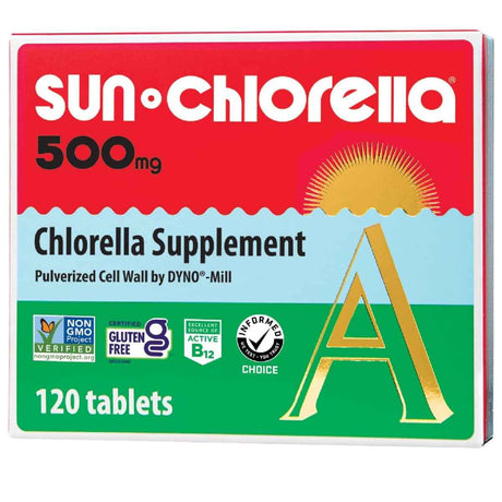 Frasco de suplemento Sun Chlorella Chlorella Pyrenoidosa 120 tabletas