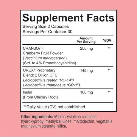 Tabla nutricional del suplemento Sunergetic Probiótico Vaginal 60 cápsulas