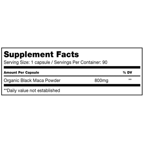 Tabla nutricional del suplemento Sunfood Maca Orgánica Gelatinizada 800 mg 90 Cápsulas