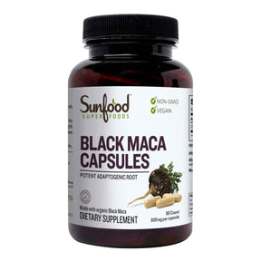 Frasco de suplemento Sunfood Maca Orgánica Gelatinizada 800 mg 90 Cápsulas