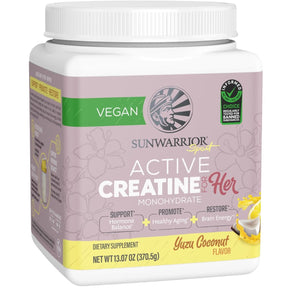 Frasco de suplemento Sunwarrior Creatina para Mujeres sabor Yuzu Coco 400g