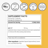 Tabla nutricional del suplemento SuperSmart AC-11 Uña de Gato 700 mg 60 cápsulas