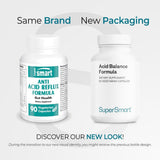 Comparación de empaque de SuperSmart Acid Balance Formula, 90 cápsulas vegetarianas.
