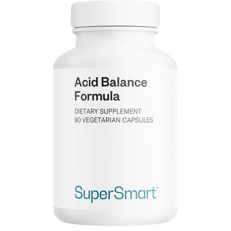 Frasco frontal de SuperSmart Acid Balance Formula, 90 cápsulas vegetarianas.