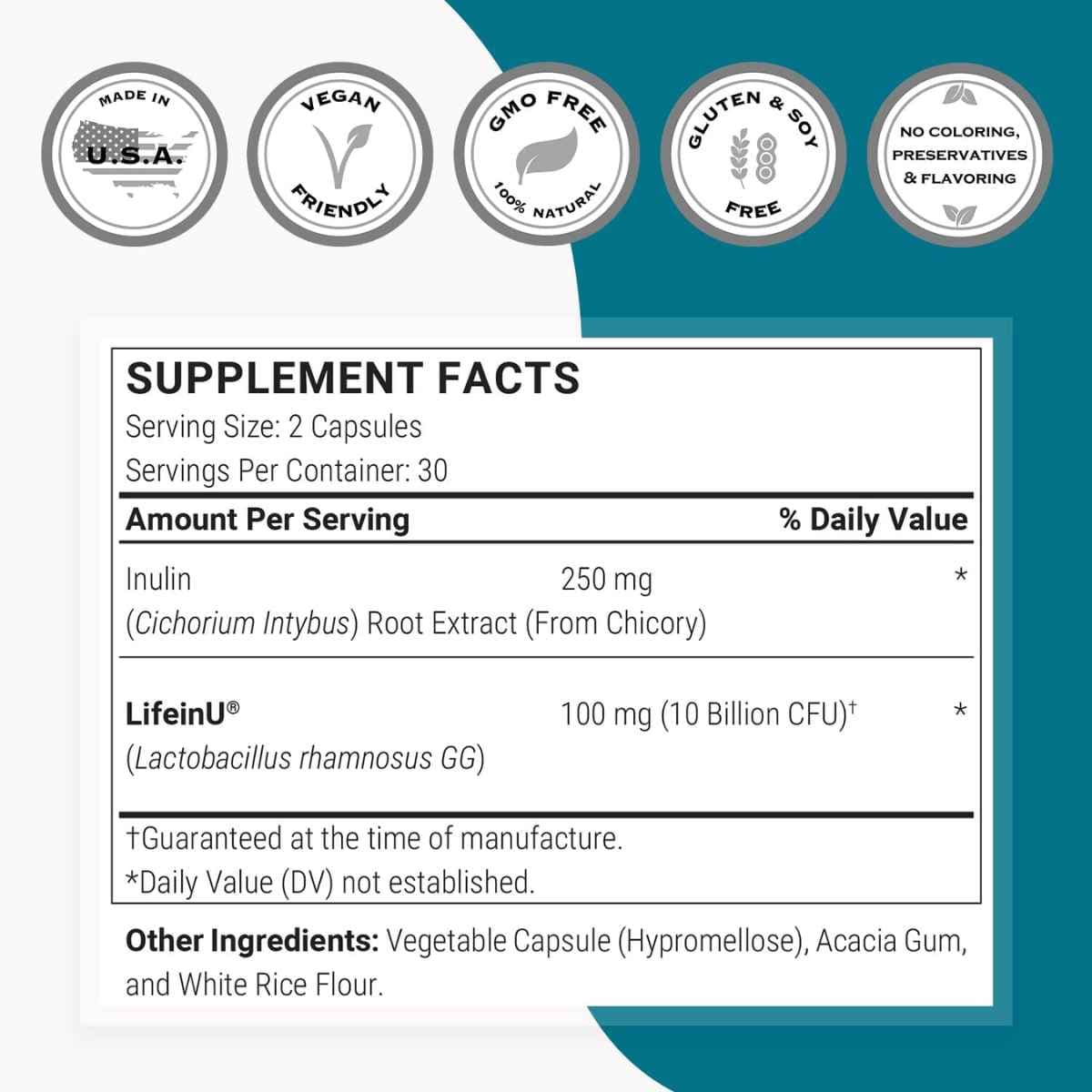 Tabla nutricional del suplemento SuperSmart Lactobacillus Rhamnosus GG 60 cápsulas