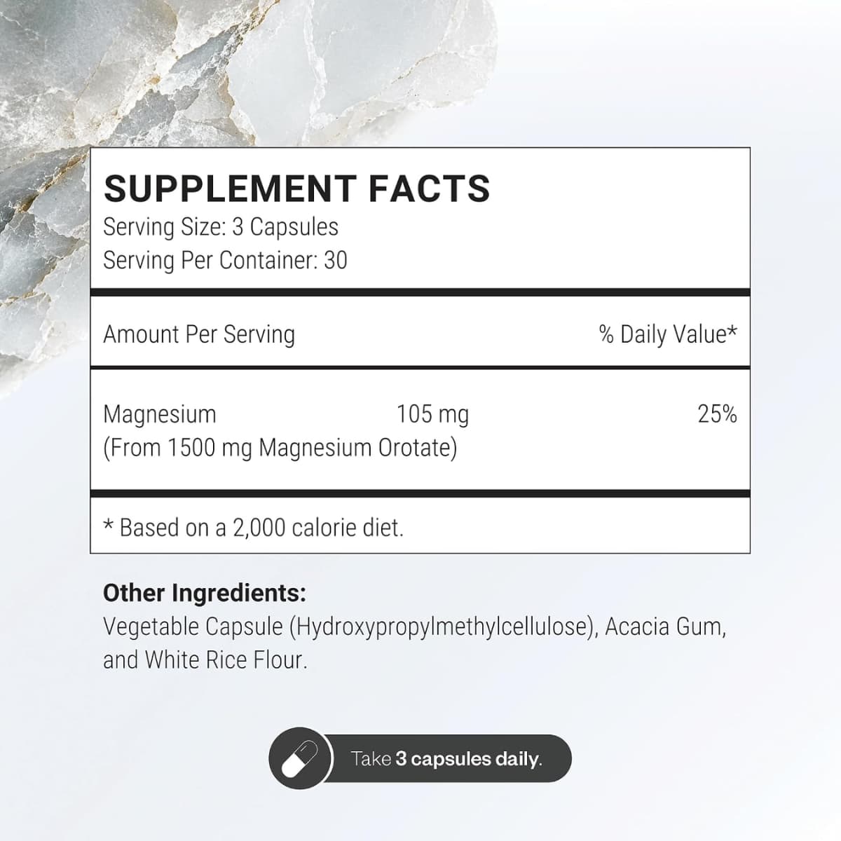Información del suplemento SuperSmart orotato de magnesio con 105 mg de magnesio por porción