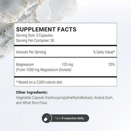 Información del suplemento SuperSmart orotato de magnesio con 105 mg de magnesio por porción