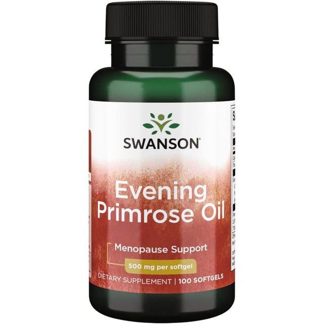 Frasco de suplemento Swanson Aceite de Onagra 500 mg 100 cápsulas blandas