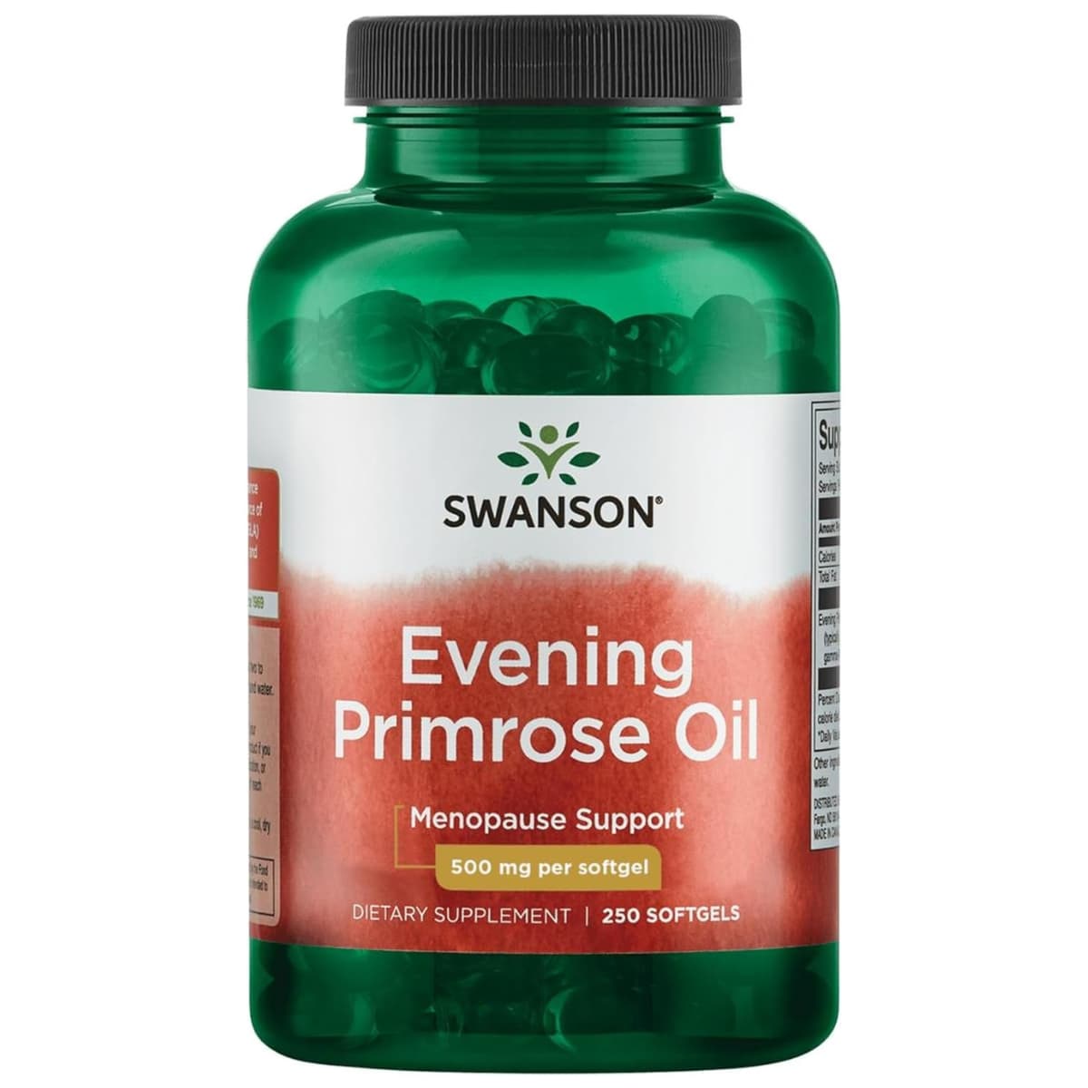 Frasco de suplemento Swanson Aceite de Onagra 500 mg 250 cápsulas blandas