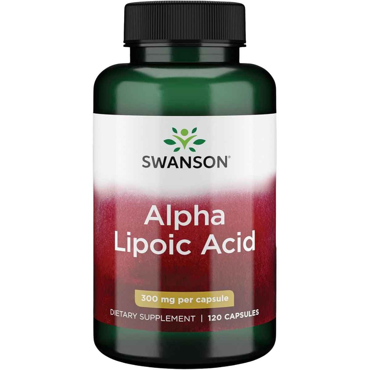 Frasco de suplemento Swanson Ácido Alfa Lipoico 300 mg 120 cápsulas