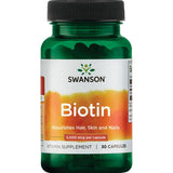 Frasco de suplemento Swanson Biotina 5000 mcg 30 cápsulas