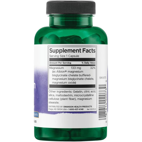 Etiqueta Supplement Facts del bisglicinato de magnesio Swanson de 90 cápsulas