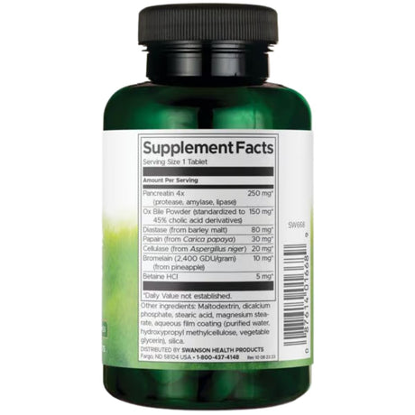 Tabla nutricional del suplemento Swanson Enzimas Digestivas 180 tabletas