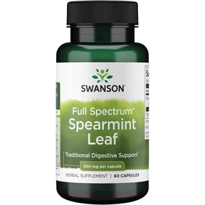 Frasco de suplemento Swanson Hoja de Hierbabuena (Spearmint) 400 mg - 60 Cápsulas