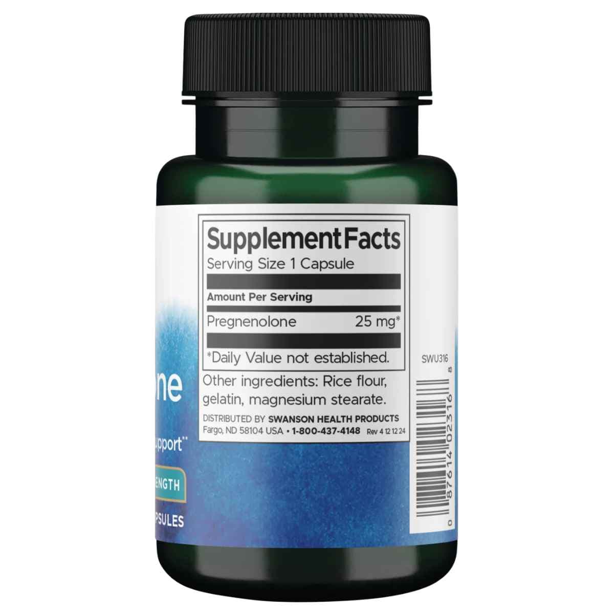 Tabla nutricional del suplemento Swanson Pregnenolona 60 cápsulas