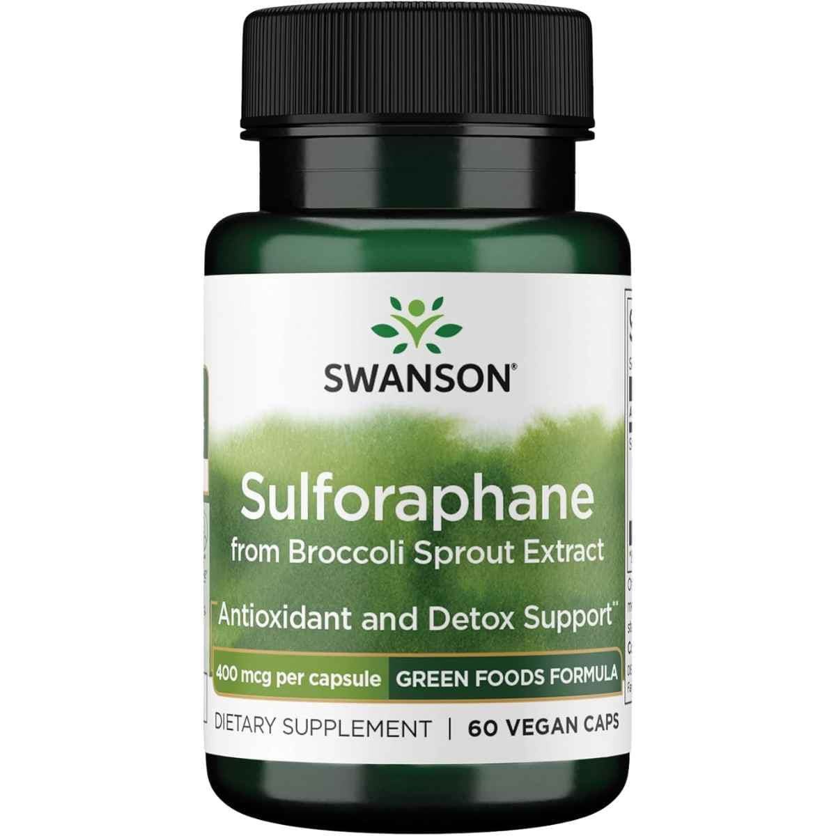 Frasco de suplemento Swanson Sulforafano de Extracto de Brotes de Brócoli 60 Cápsulas Veganas