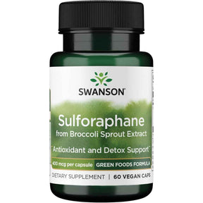 Frasco de suplemento Swanson Sulforafano de Extracto de Brotes de Brócoli 60 Cápsulas Veganas