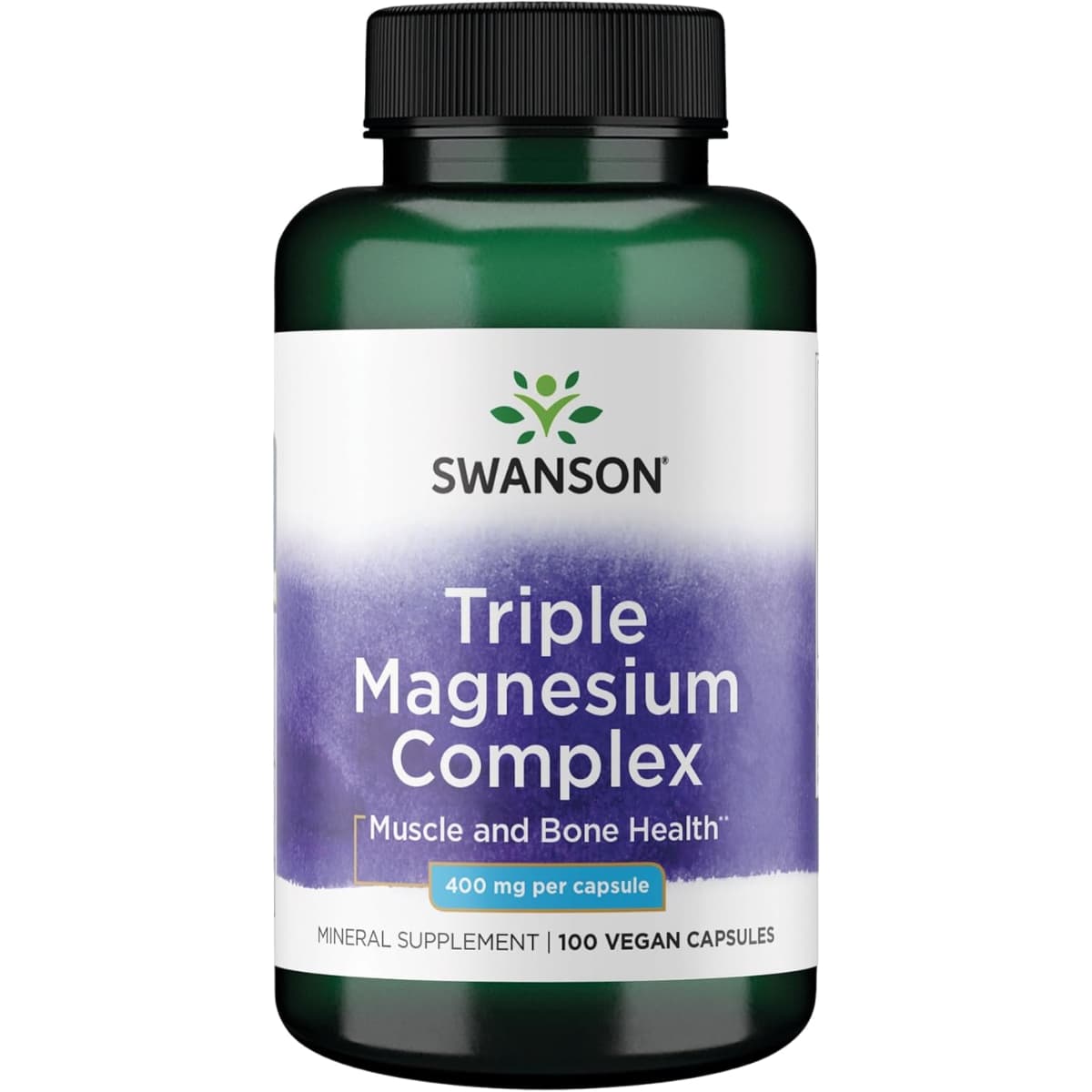 Frasco de suplemento Swanson Triple Magnesio 100 cápsulas