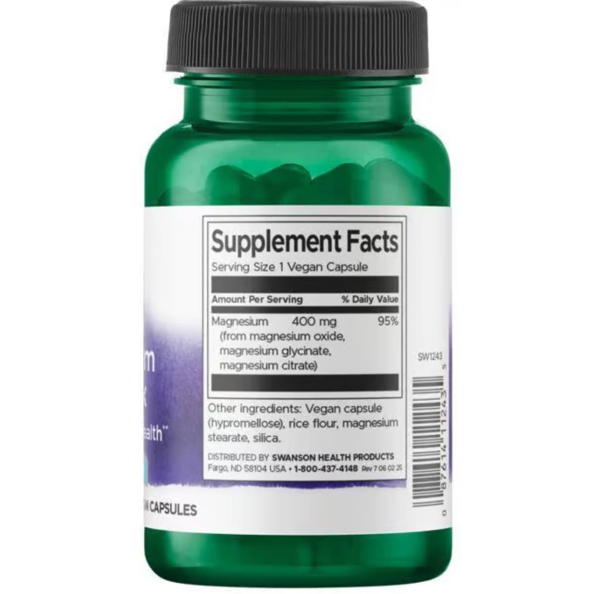 Tabla nutricional del suplemento Swanson Triple Magnesio 30 cápsulas