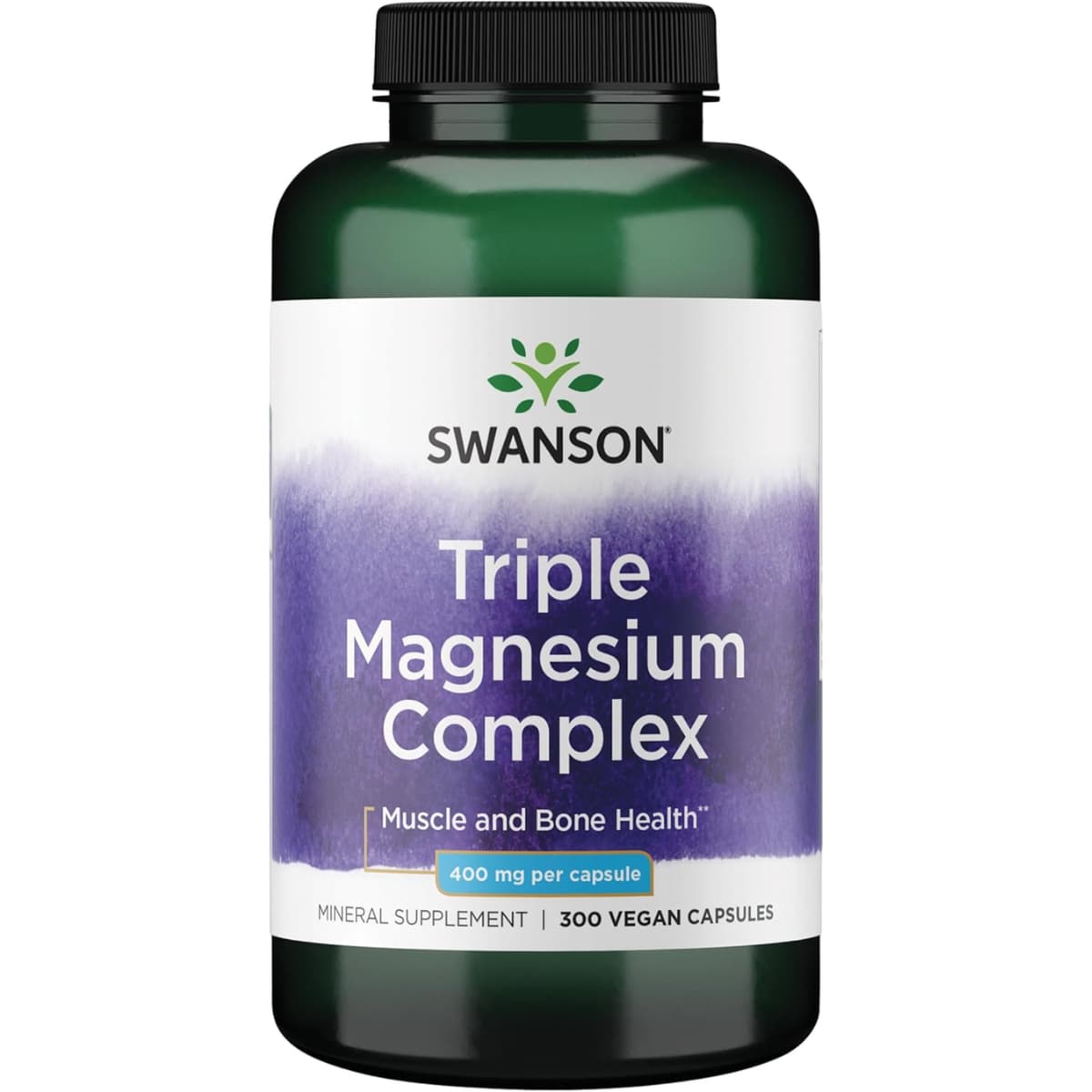 Frasco de suplemento Swanson Triple Magnesio 300 cápsulas