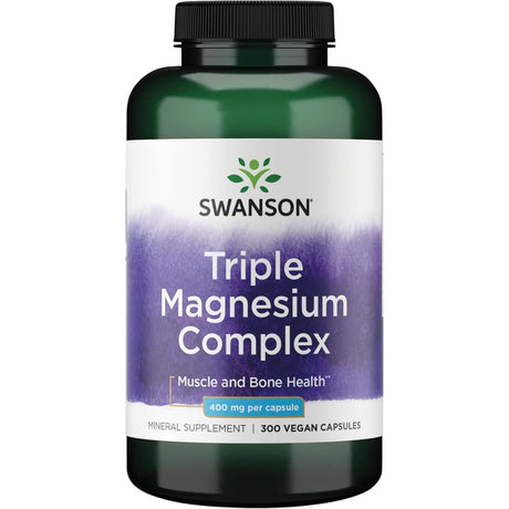 Frasco de suplemento Swanson Triple Magnesio 300 cápsulas