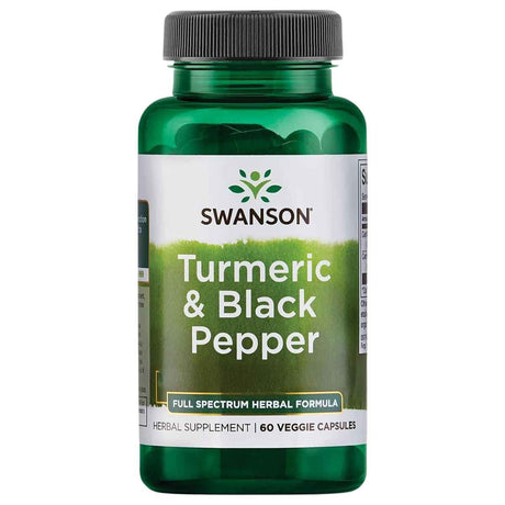 Frasco de Swanson Turmeric & Black Pepper cúrcuma con pimienta negra, presentación de 60 cápsulas vegetales