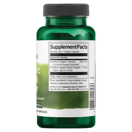 Etiqueta de suplemento de Swanson Turmeric & Black Pepper en presentación de 60 cápsulas vegetales