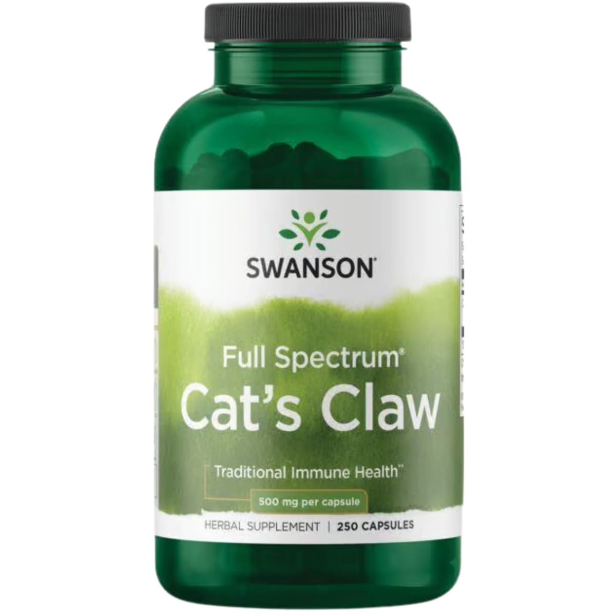 Frasco de suplemento Swanson Uña de Gato 500 mg 250 cápsulas