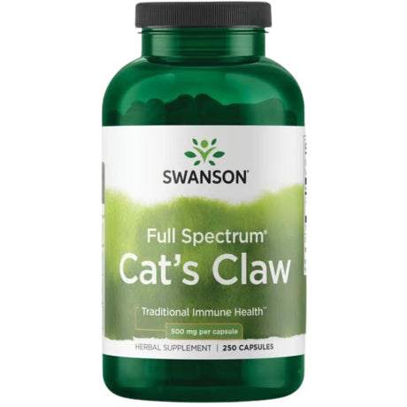 Frasco de suplemento Swanson Uña de Gato 500 mg 250 cápsulas