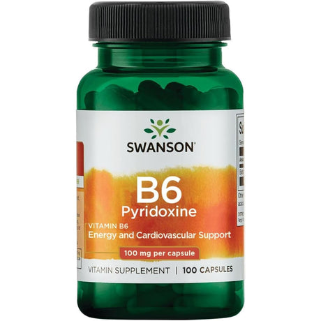 Frasco de Swanson Vitamina B6 Piridoxina de 100 mg en presentación de 100 cápsulas veganas