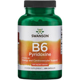 Frasco de Swanson Vitamina B6 Piridoxina de 100 mg en presentación de 250 cápsulas veganas