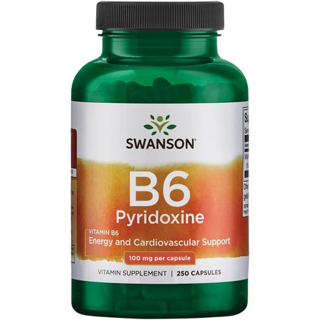 Frasco de Swanson Vitamina B6 Piridoxina de 100 mg en presentación de 250 cápsulas veganas