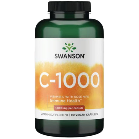 Frasco de suplemento Swanson Vitamina C con Rosa Mosqueta (1000 mg) 90 cápsulas veganas
