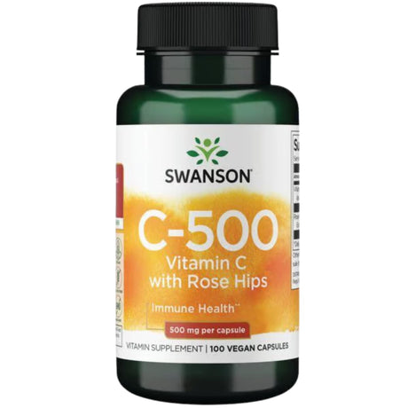 Frasco de suplemento Swanson Vitamina C con Rosa Mosqueta 500 mg 100 cápsulas