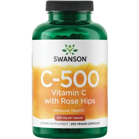 Frasco de suplemento Swanson Vitamina C con Rosa Mosqueta 500 mg 250 cápsulas