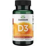 Frasco de suplemento Swanson Vitamina D3 250 cápsulas blandas