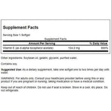 Tabla nutricional del suplemento Swanson Vitamina E 100 cápsulas blandas