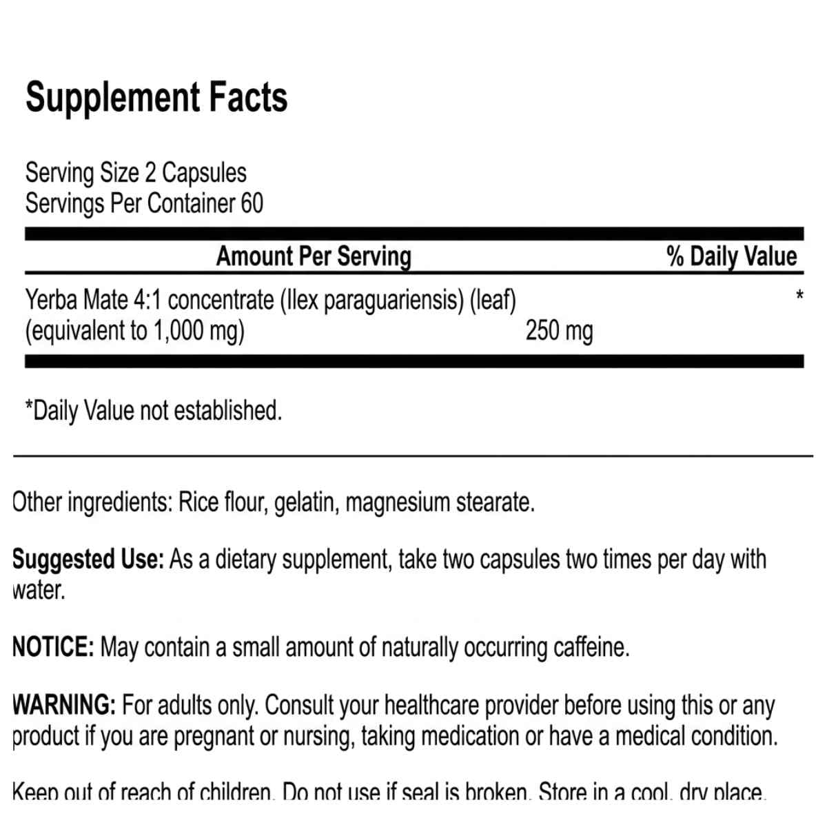 Información del suplemento de Swanson Yerba Mate de 120 cápsulas