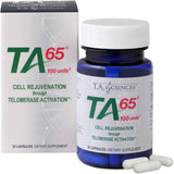 Caja y frasco de T.A. Sciences TA-65 100 units de 30 cápsulas